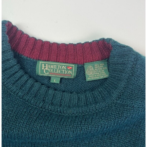 Vintage 100% Wool Pullover Sweater Mens L Green Heritage Preppy Grandpa Comfy - Picture 3 of 8